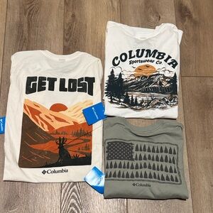 Columbia Nature and Flag Graphic T-Shirts Trio Size Large Men’s